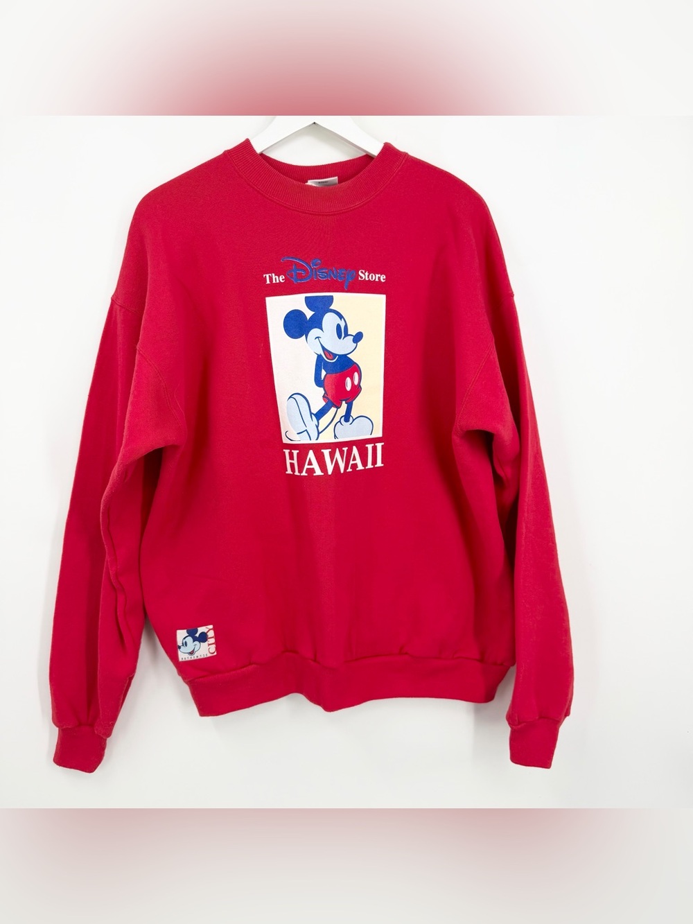 Vintage 90s Disney Store Mickey Hawaii Pullover Sweatshirt Crewneck Red Size XL